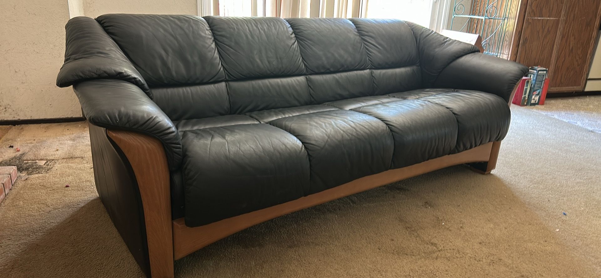 Mid Century Ekornes Black Leather Stressless Couch
