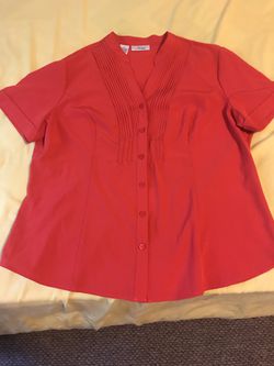Naomi stretch shirt top blouse tunic red pleated size 16 ladies