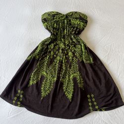 Neon Jungle Strapless Festival Dress – Built-In Bra | Y2K Boho Goddess Vibes Small ✨🌿