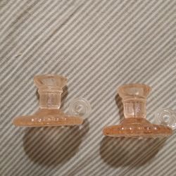 Vintage Pink Glass Candle Holders Set 