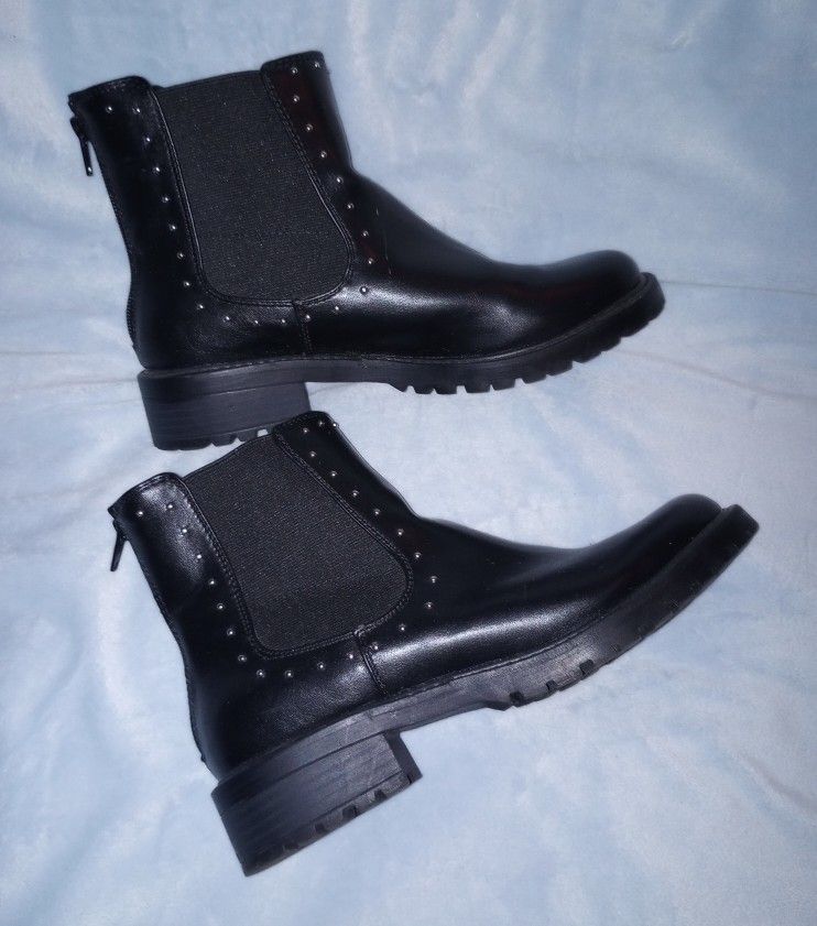 Chelsea Black Boots Faux Leather Man Made Synthetic Rock & Roll Biker W8