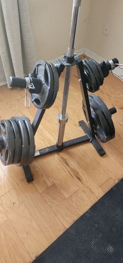 Bench press squat rack and weights