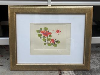 Vintage G Zuniga Botanical Embossed Watercolor in Gold Frame