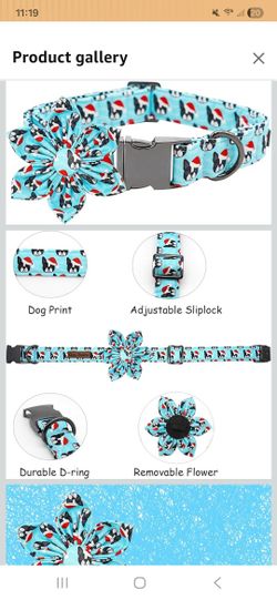 Lionet Paws Dog Collar with Flower - Cute Cotton Adjustable Flower Dog Collar with Metal Buckle 