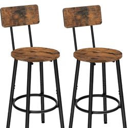 HOOBRO Bar Stools,Set of 2 Bar Stools with Footrest and Back,25.2" Bar Chairs for Kitchen Island, Dining Room,Counter Height Bar Stools, Easy to Assem