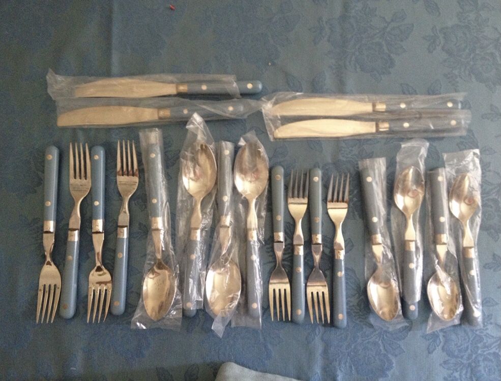 Riveted blue flatware set