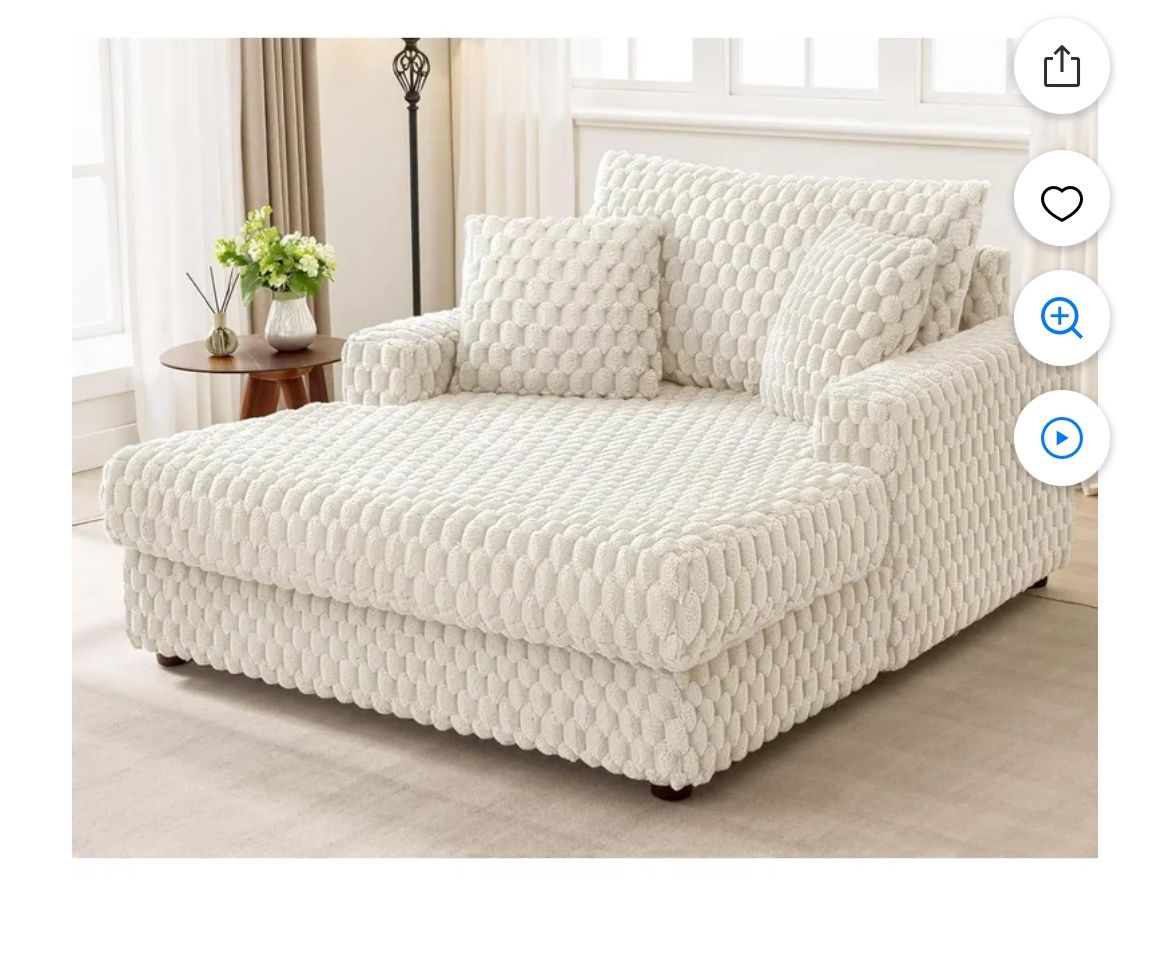 Oversized Chaise Lounge Chair, Beige Comfy Corduroy Chaise Sofa