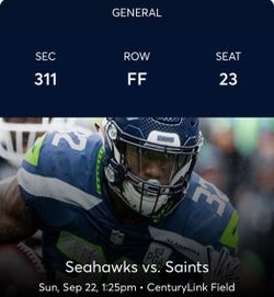 Seahawks vs. New Orleans Saints - 25 yard line right on the aisle!