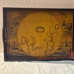 Vintage world map wooden tray