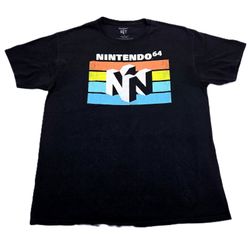 Nintendo 64 N64 Logo Retro Rainbow Graphic T-Shirt Black Large