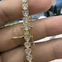 18k Plated Tennis Heart Bracelet High Quality 8” Pulcera De Piedras Finas 8” Pulgadas Alta Calidad 