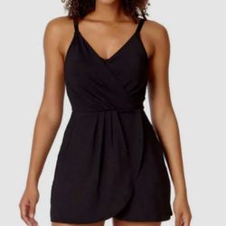 Lands' End Faux Wrap Black Swimsuit