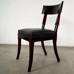 Hollywood Regency Lacquered Black Leather Dining Chair Side Chair 