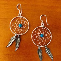 Feather Spider .925 Sterling Silver Drop Earrings