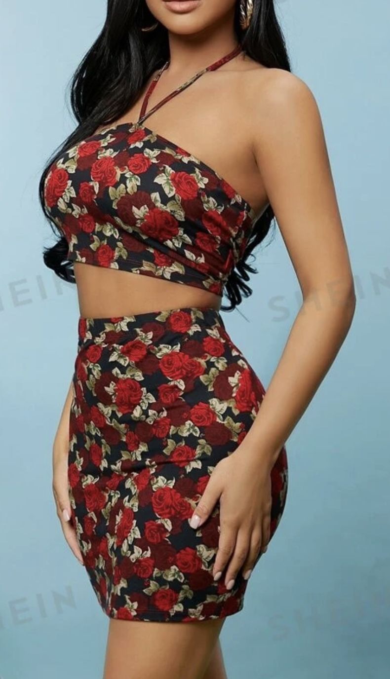 Floral Crop Top & Bodycon Skirt Set
