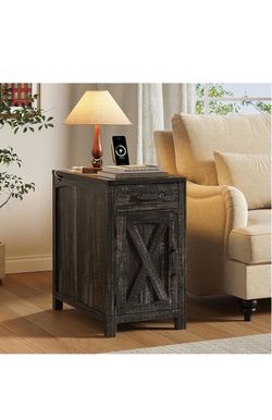 Rustic Farmhouse End Table with Drawer and Cabinet