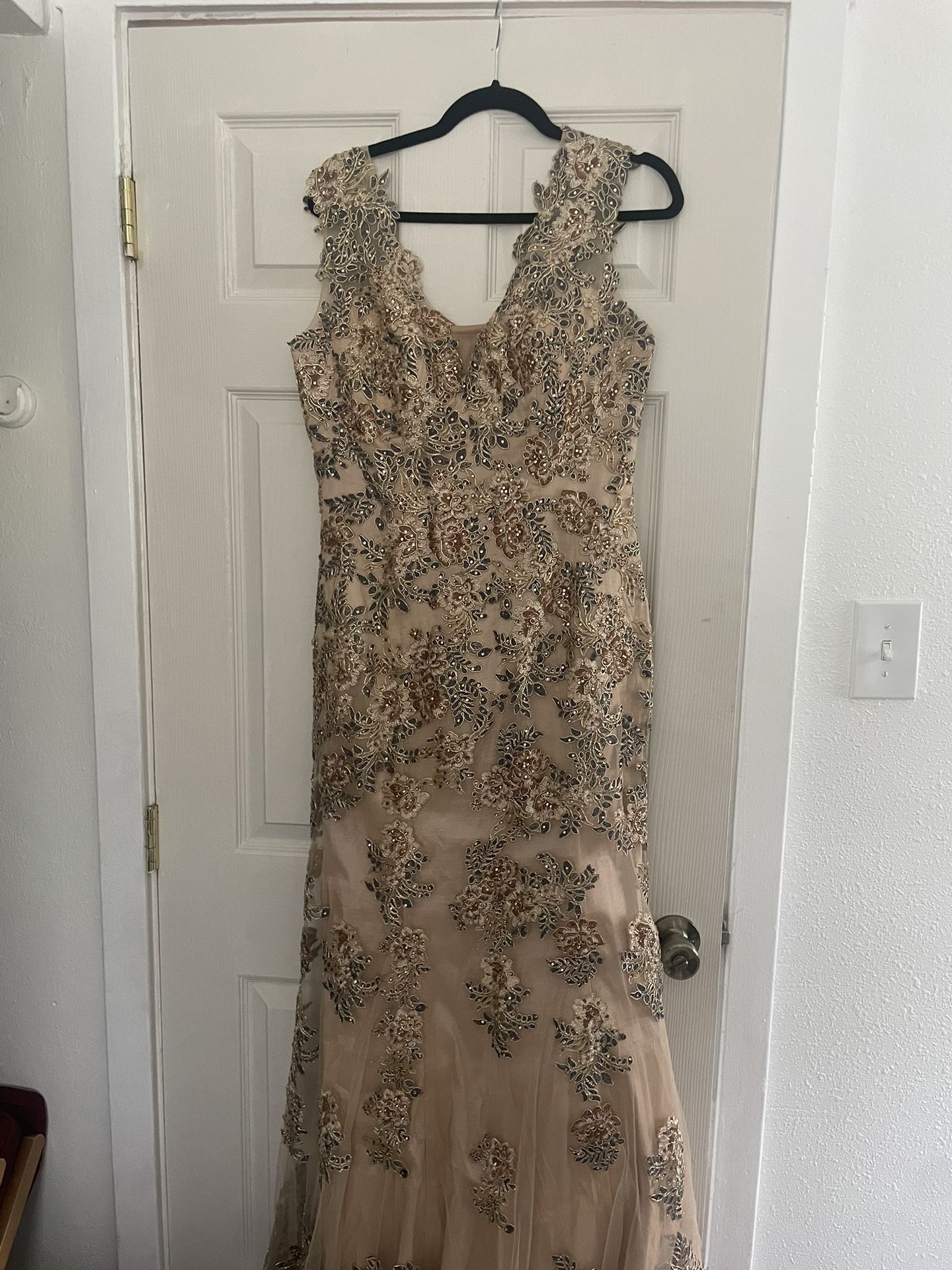 Beige and Gold Formal Mermaid Gown