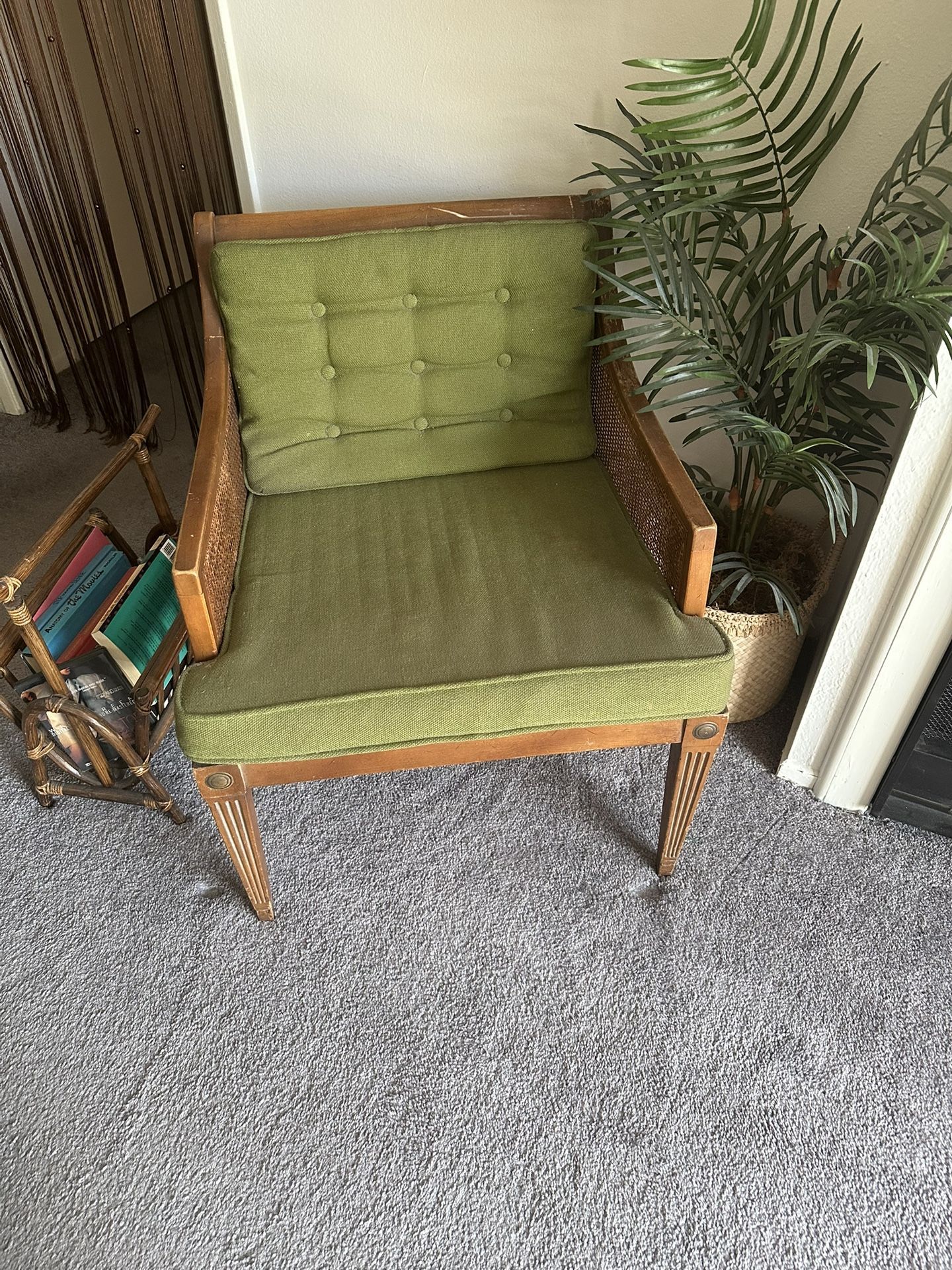 MCM Green And Wood Cane Chair