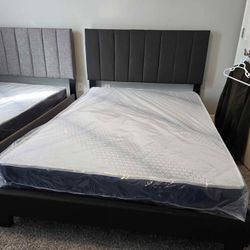 😍 Brand New Modern Black/Grey Queen & King Size Upholstered Bed Frame/Headboard - Opt Mattress | PAY AFTER DELIVERY 🚚 