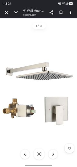 CasaInc 9" Wall Mount Rain Shower Head System Single Faucet (Valve Included)