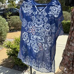 Sheer blue bathing suit cover up