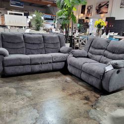 Delivery Available, Sofa Loveseat Recliner Set, Gray, SKU#1098606