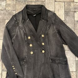 City Chic Medium 18 Black Washed Denim Blazer Jacket