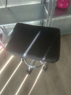 Black Padded Rolling Stool with Chrome Base