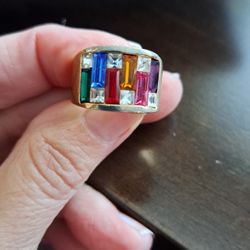 Vintage Multicolor Mosaic Gold Band Ring