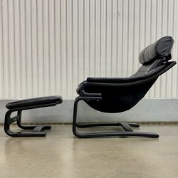 MCM 1960’s danish black genuine leather “Apollo” lounge chair/ottoman by Skippers Møbler