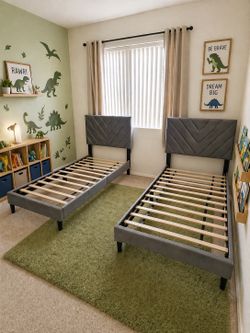 2 gray twin size bed frame