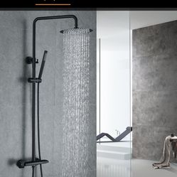 Contemporary Shower System Thermostatic Matte Black Solid Brass Rainfall Shower Head Sh14