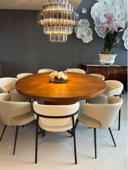 Walnut Table and 4 boucle chairs