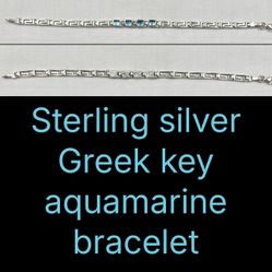 Sterling silver Greek key aquamarine bracelet
