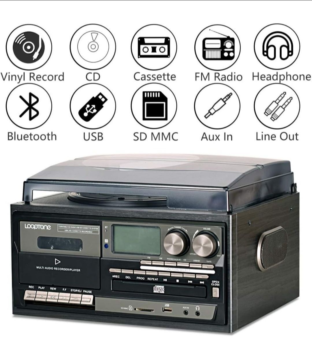 LoopTone Turntable CD Cassette Player AM/FM Radio USB