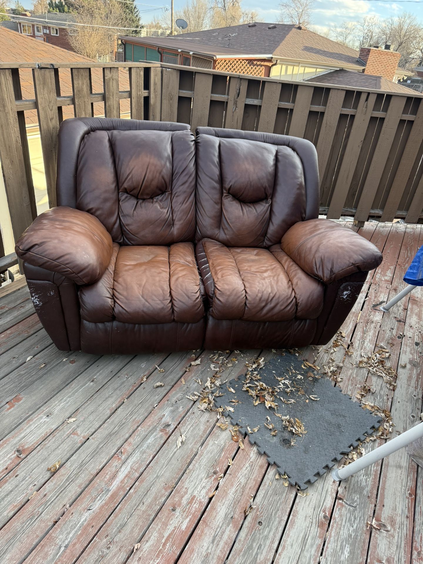 Sofa Reclining Brown Leather 