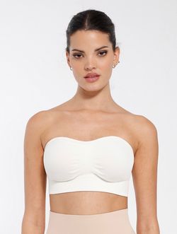 New Ivory Convertible Strapless & Seamless Anti-Slip Bandeau Bra by Feelingirl. Ivory & Clear Straps included. Size XL