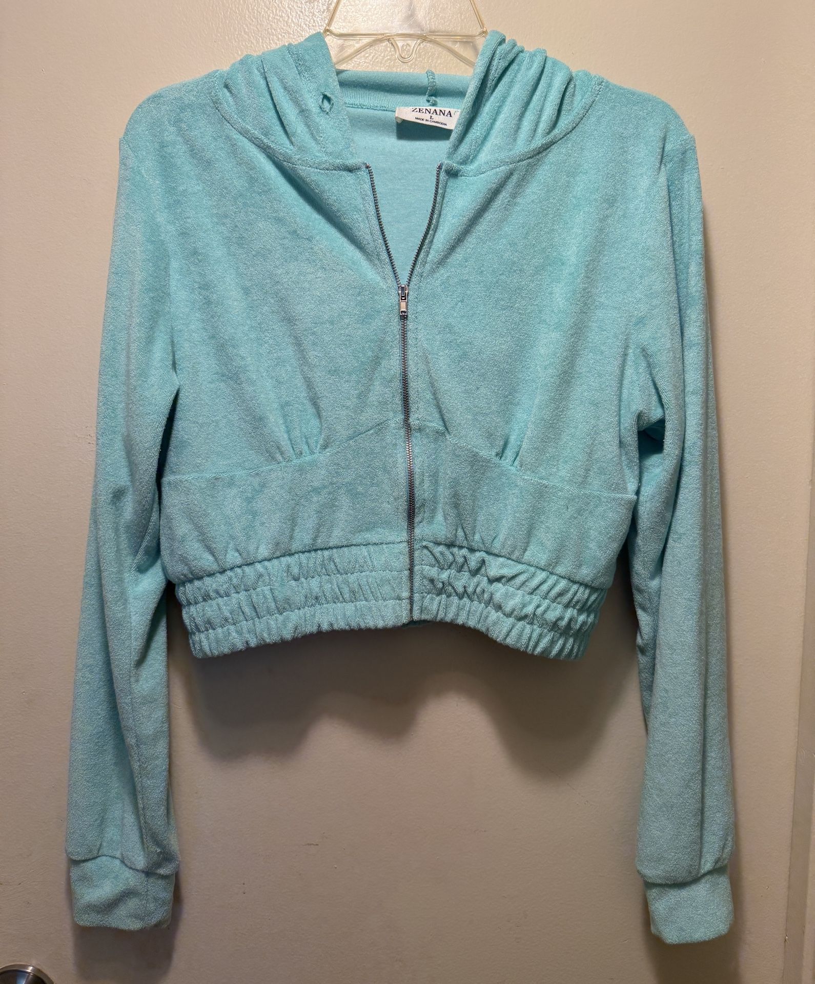 Size Medium Mint Green Terrycloth Hooded Jacket