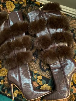 Cape Robin Dark Brown Leather faux fur knee high boots
