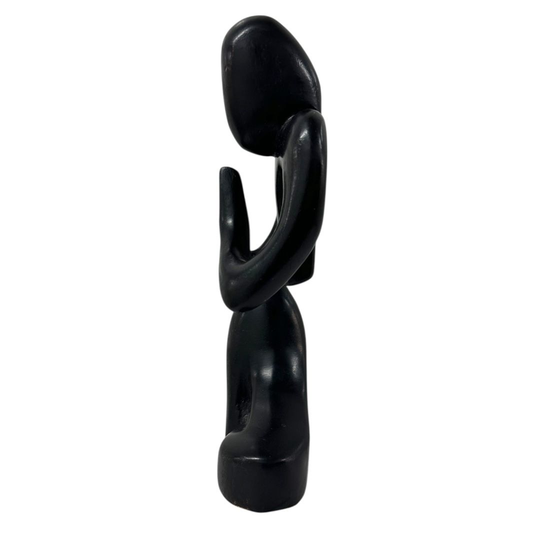 Abstract Minimalist Black Wood Carved Praying Figure Meditation Yoga Zen Decor