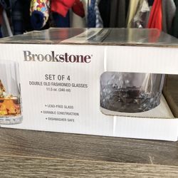 NEW Brookstone Set of Four Double Old Fashioned Glasses 