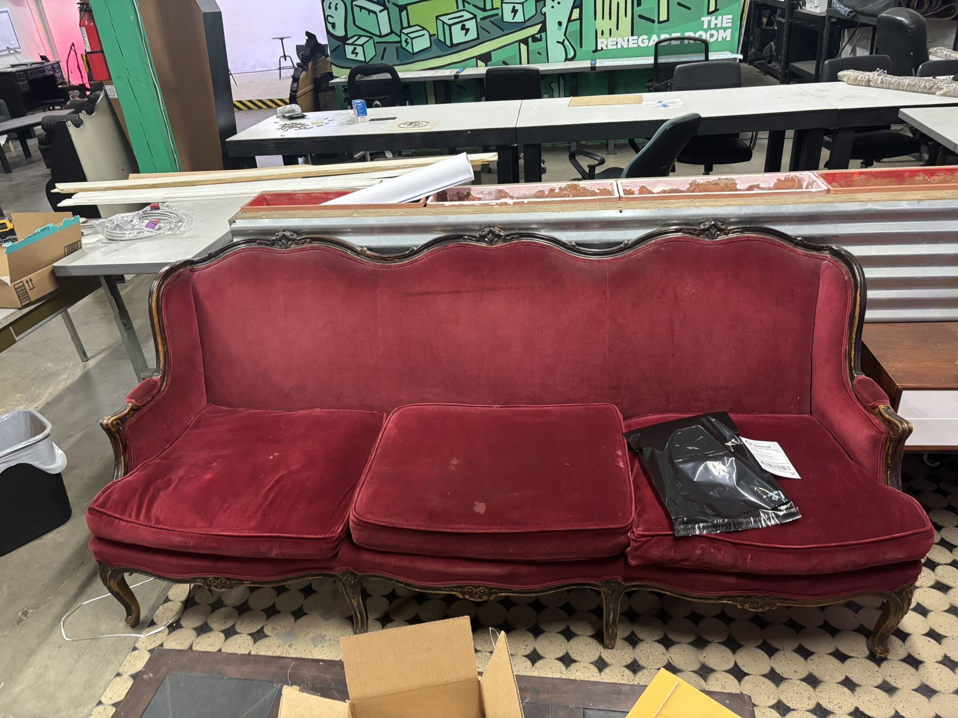 Vintage red velvet couch PRICE NEGOTIABLE