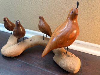 Hand-Carved Wooden Bird Figurines Set