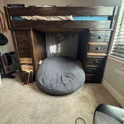 Twin Loft Bed With Side Desk And Bookshelf