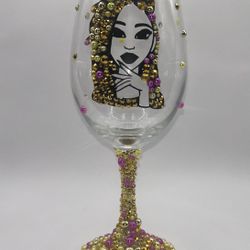 Hand Craft Yellow, Fuchsia, And Gold Woman On Stem Wine Glass