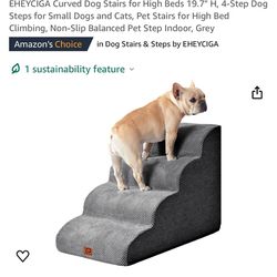 EHEYCIGA Curved Dog Stairs for High Beds 19.7" H, 4-Step Dog Steps for Small Dogs and Cats, Pet Stairs for High Bed Climbing, Non-Slip Balanced Pet St