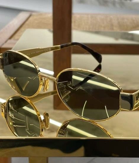 CELINE TRIOMPHE METAL Alloy Metal Oval Sunglasses for Women Gold