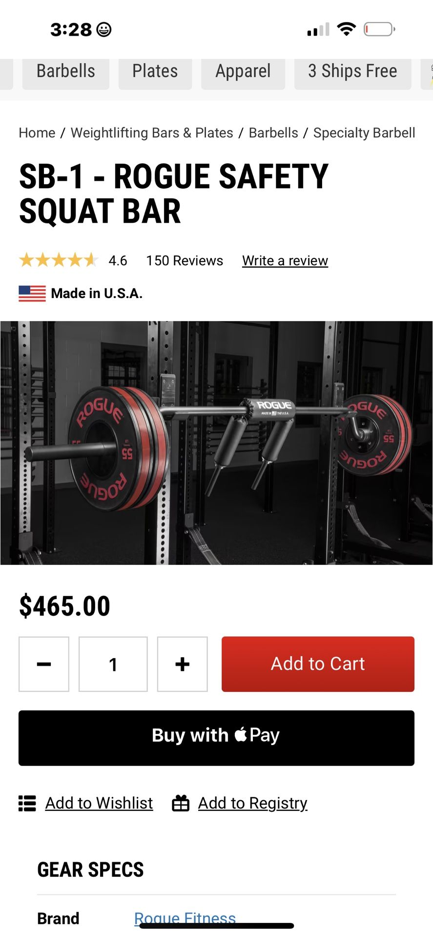 Rogue - Glute Nordic Hamstring- Front Squat Safety Bar—