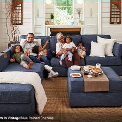 💙 Dreamy Vintage Blue Chenille Deep sactional – 6 Seat / 6 Side Setup 💙 Lovesac| FREE Delivery
