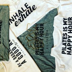 NWT! A Mystery Box of THREE Brand New Pilates & Workout Inspired Shirts and Tanks! Sizes S/M/L